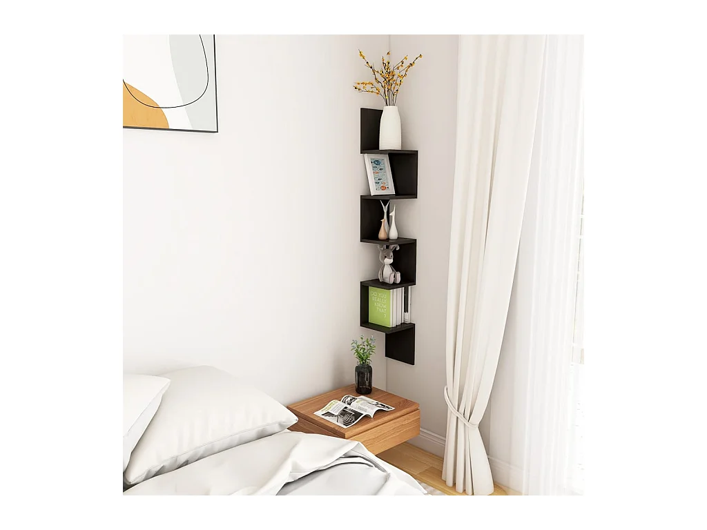 Étagère d'angle murale Noir 20x20x127,5 cm Bois d’ingénierie