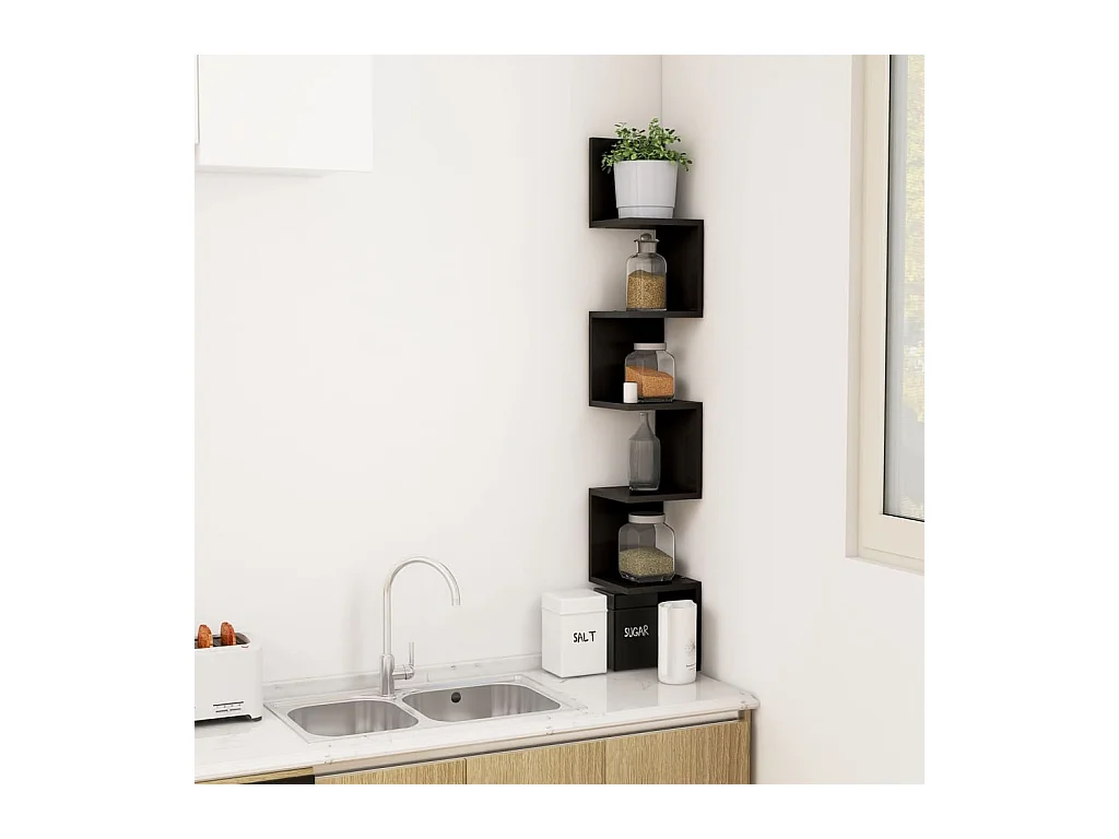 Étagère d'angle murale Noir 20x20x127,5 cm Bois d’ingénierie