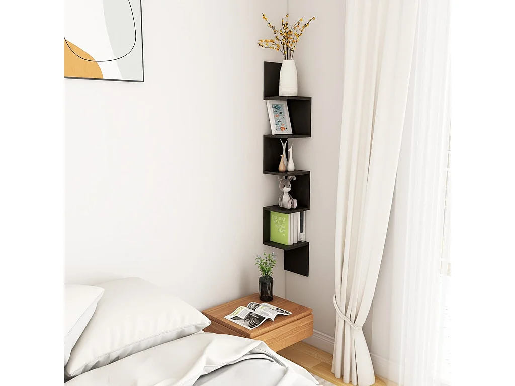 Étagère d'angle murale Noir 20x20x127,5 cm Bois d’ingénierie