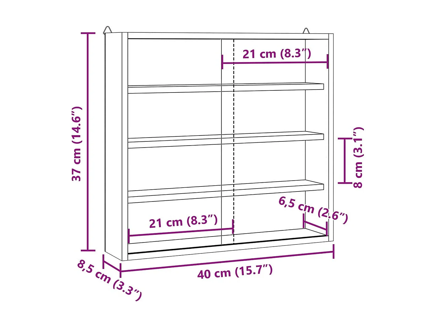 Vitrina de colección de madera con puertas 40x8,5x37cm