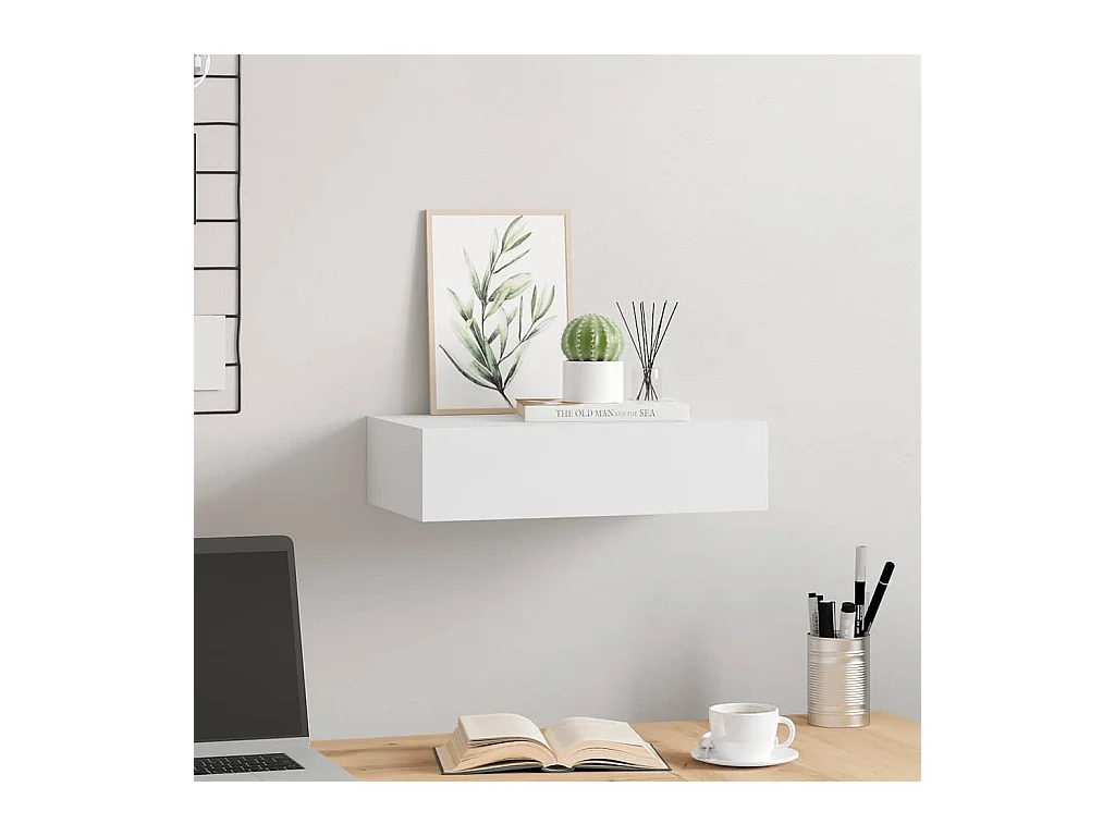 Mensola a cassetto da parete Bianco 40x23,5x10 cm MDF