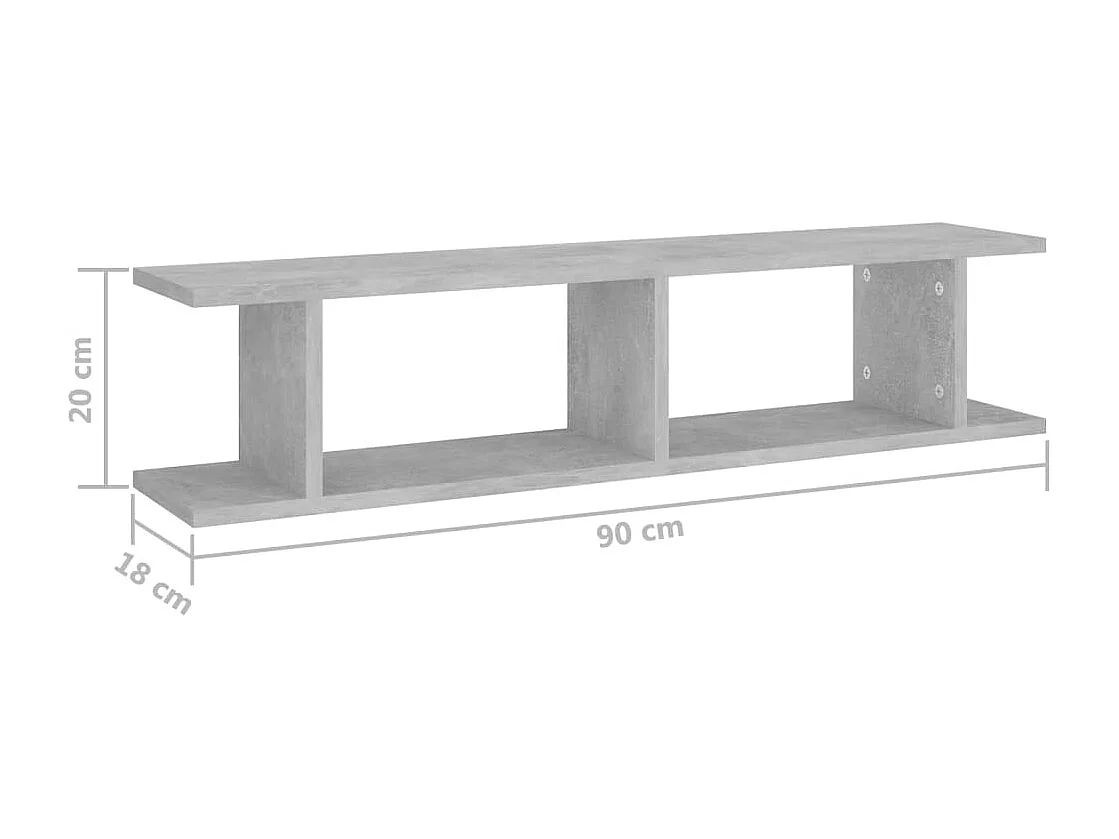 Estantes de pared 2 uds Gris hormigón 90x18x20 cm madera de ingeniería