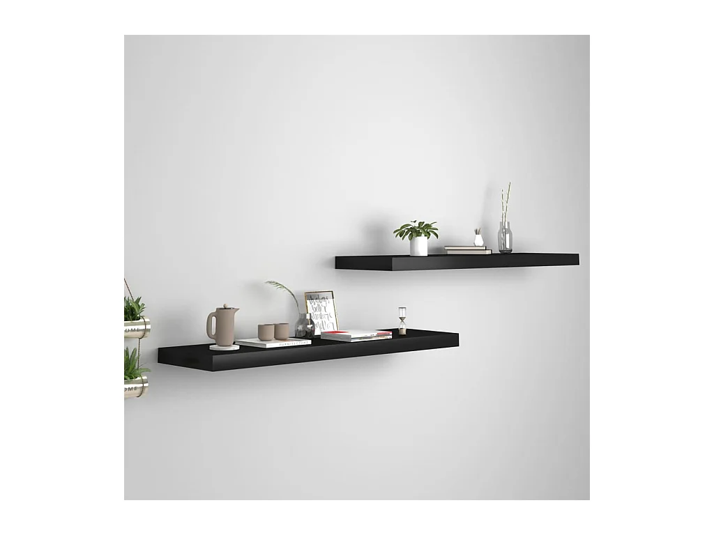Mensole da parete sospese 2 pezzi nere 90x23,5x3,8 cm MDF
