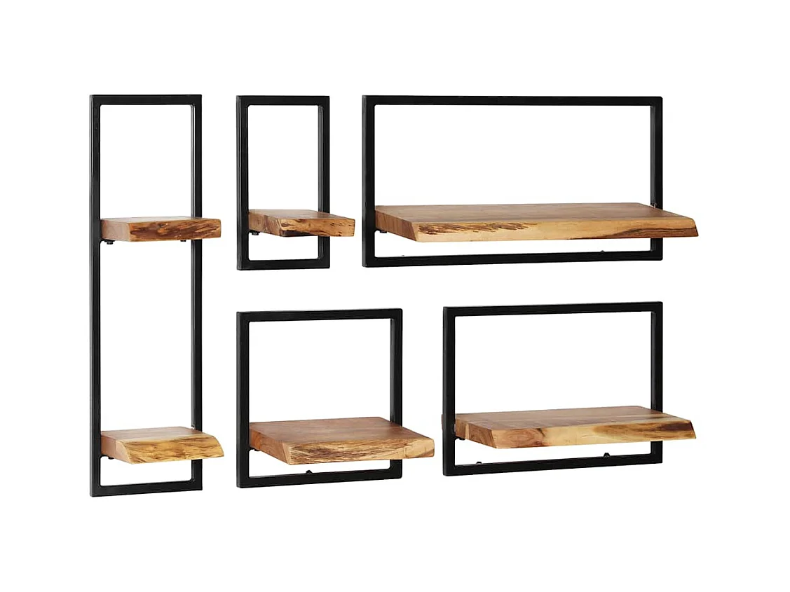 Set d'étagères murales 5 pcs Bois d'acacia massif et acier