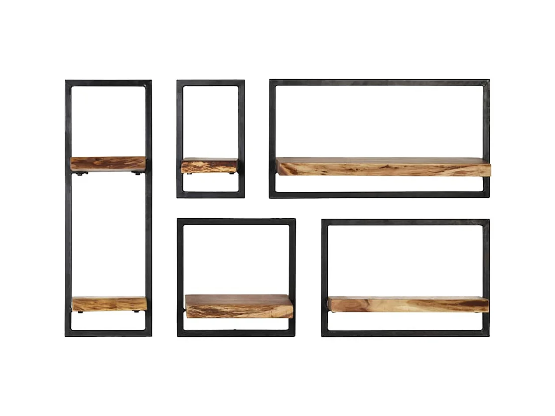 Set d'étagères murales 5 pcs Bois d'acacia massif et acier