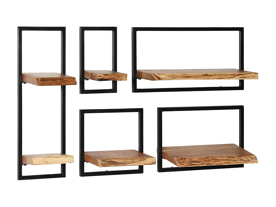 Set d'étagères murales 5 pcs Bois d'acacia massif et acier