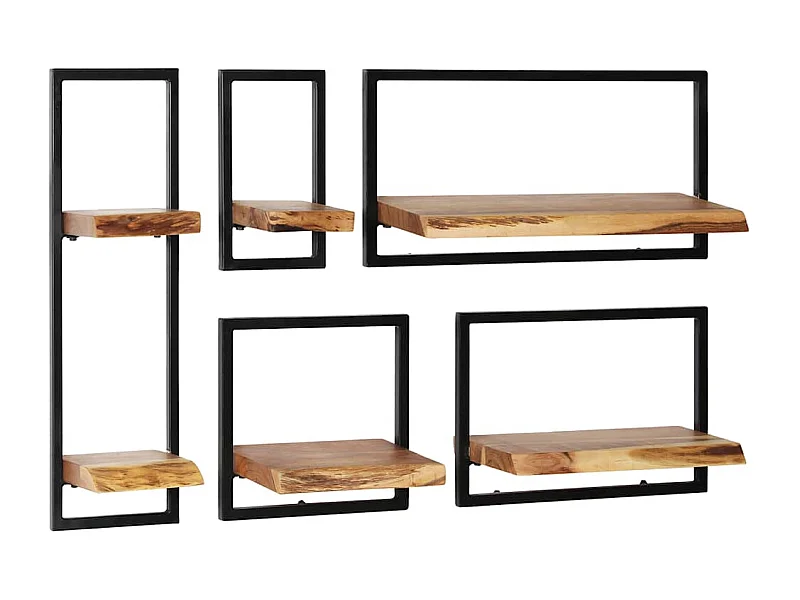 Set d'étagères murales 5 pcs Bois d'acacia massif et acier