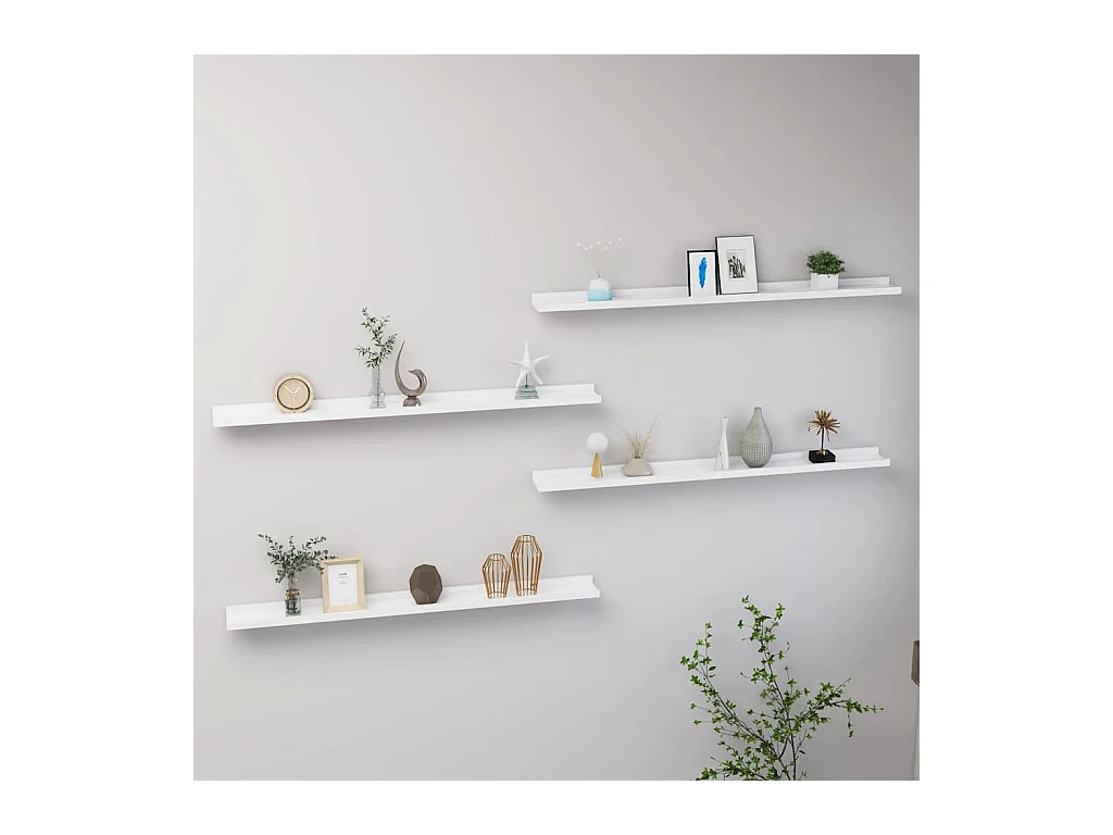 Mensole da parete 4 pz Bianco 100x9x3 cm