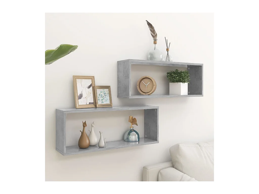 Étagères murales cube 2 pcs Gris béton Bois d’ingénierie