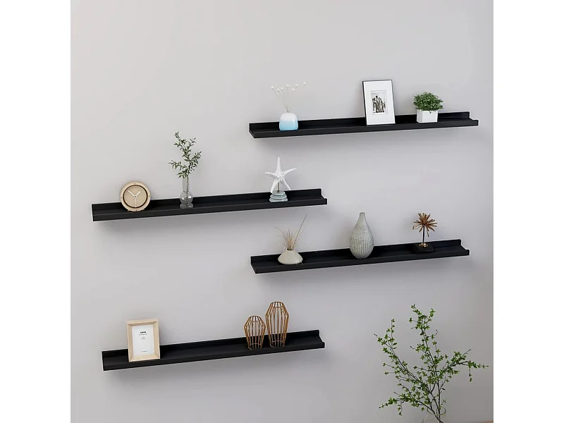 Wandplanken 4 stuks Zwart 80x9x3 cm