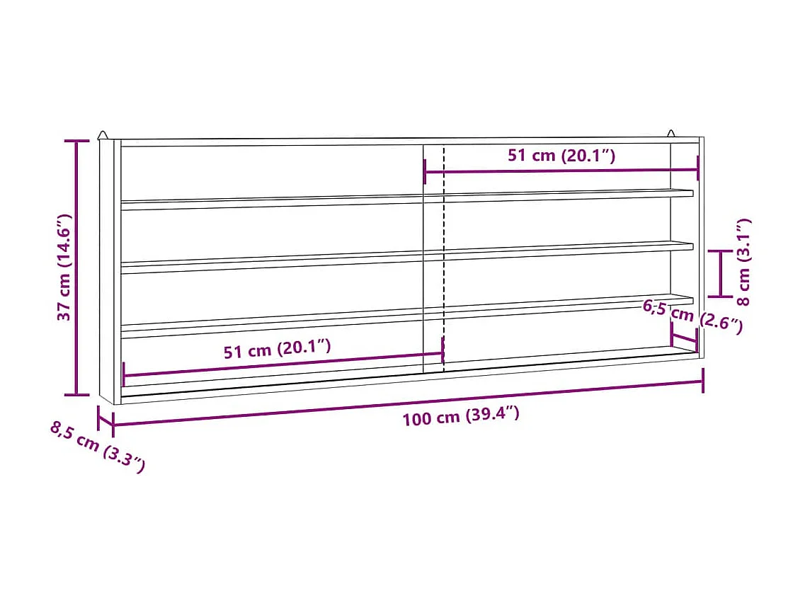 Houten collectie vitrine met deuren 100x8,5x37 cm