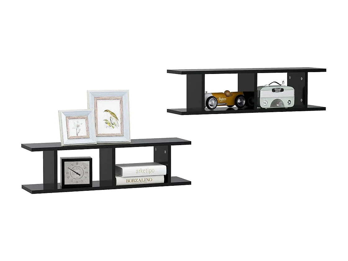 Estantes de pared 2 uds Negro 75x18x20 cm madera de ingeniería