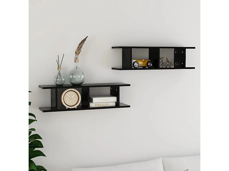 Étagères murales 2 pcs Noir 75x18x20 cm bois d'ingénierie