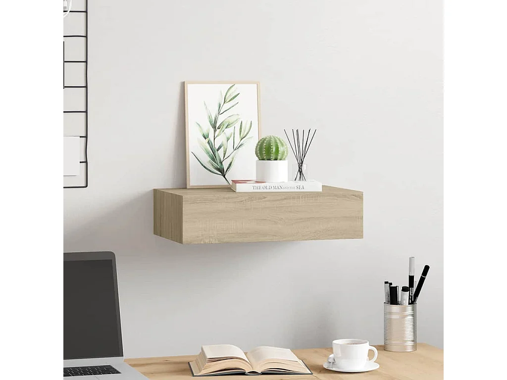 Étagère à tiroir murale chêne 40x23,5x10 cm MDF