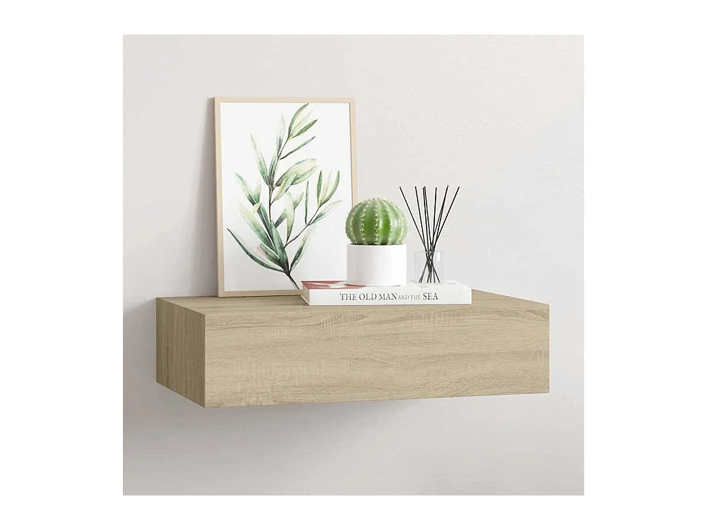 Étagère à tiroir murale chêne 40x23,5x10 cm MDF