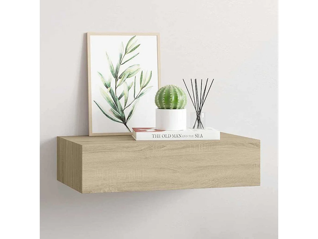 Étagère à tiroir murale chêne 40x23,5x10 cm MDF