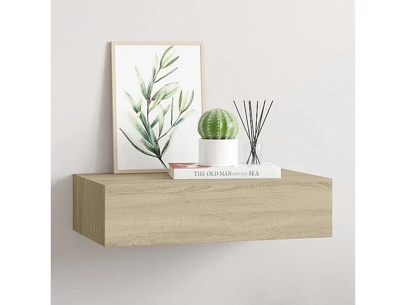 Étagère à tiroir murale chêne 40x23,5x10 cm MDF