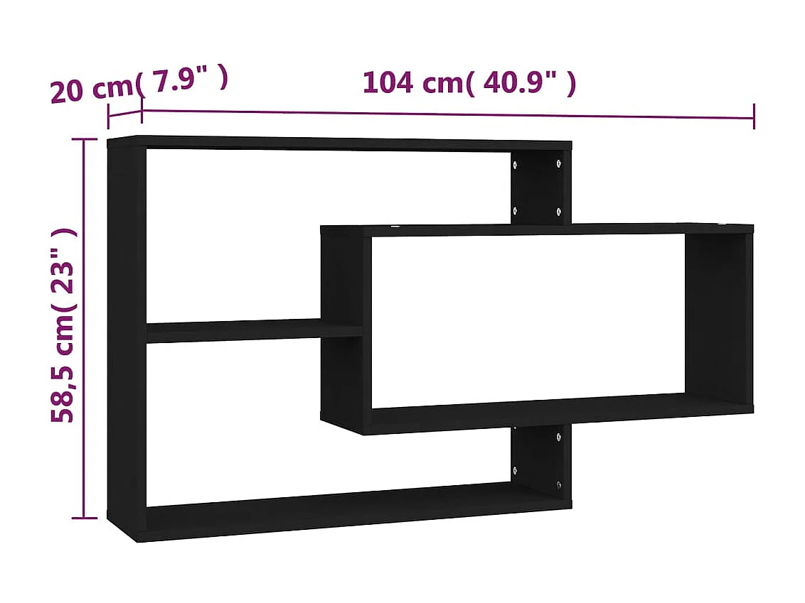 Mensole da parete nere 104x20x58,5 cm Legno ingegnerizzato