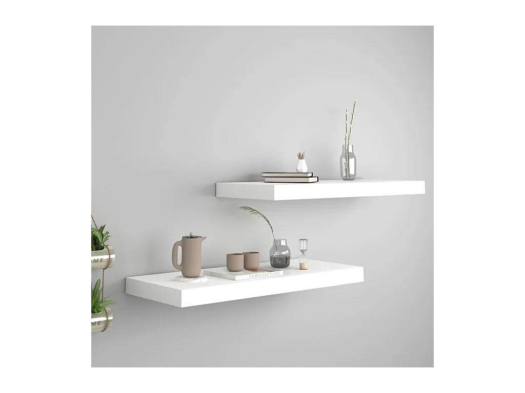 Mensole da parete sospese 2 pezzi bianche 60x23,5x3,8 cm MDF