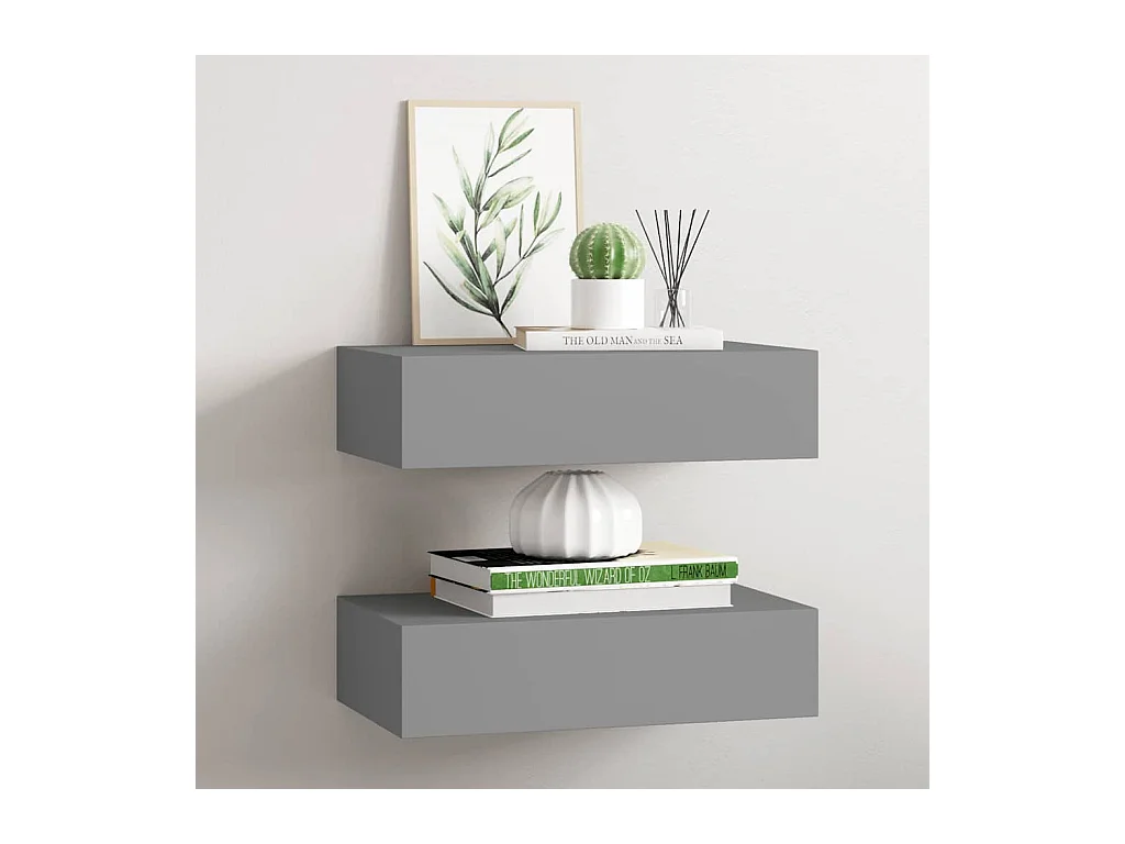 Étagères à tiroirs murales 2 pcs gris 40x23,5x10 cm MDF