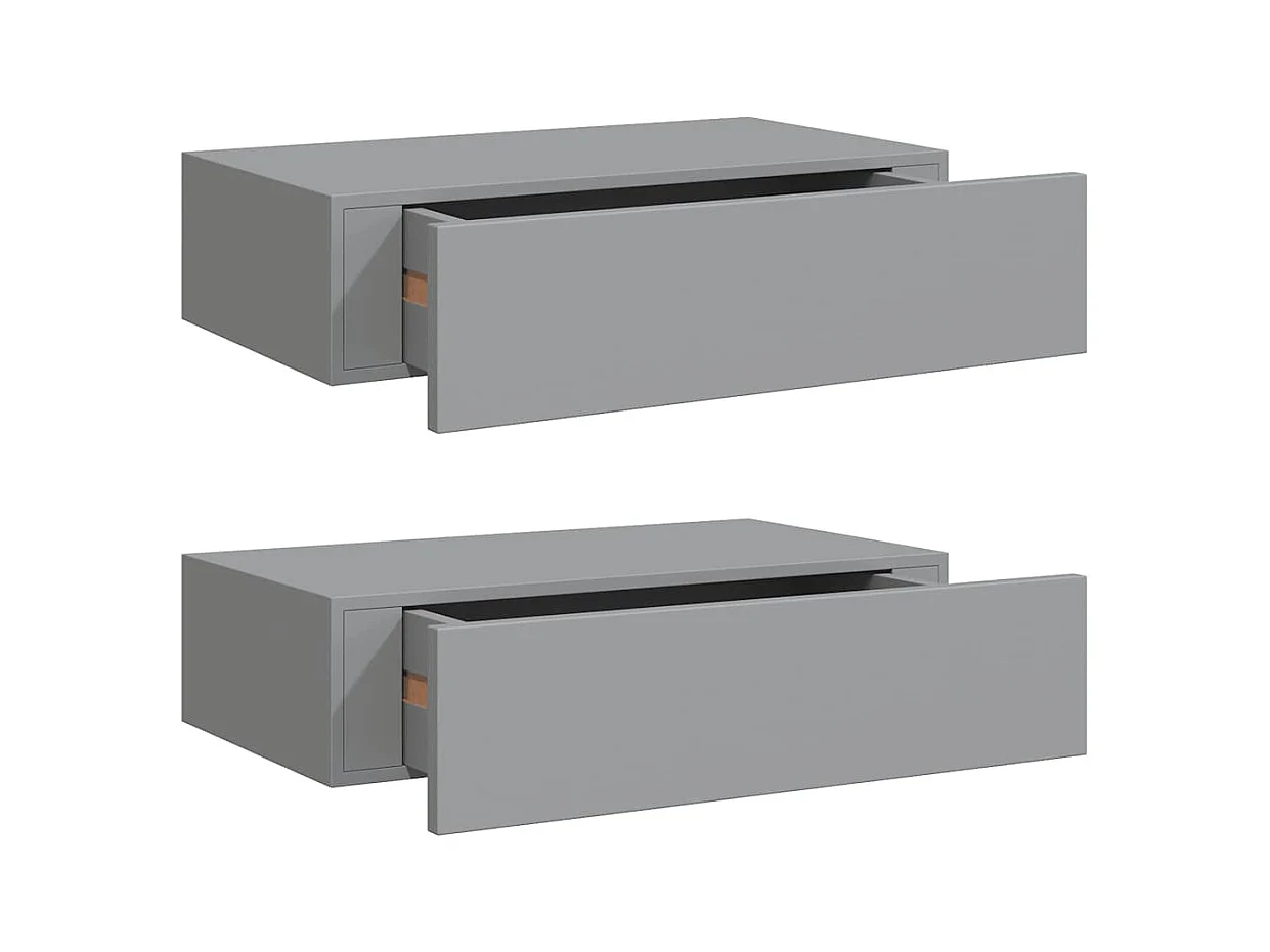Étagères à tiroirs murales 2 pcs gris 40x23,5x10 cm MDF