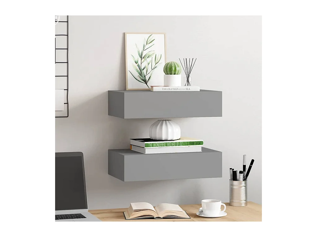 Étagères à tiroirs murales 2 pcs gris 40x23,5x10 cm MDF