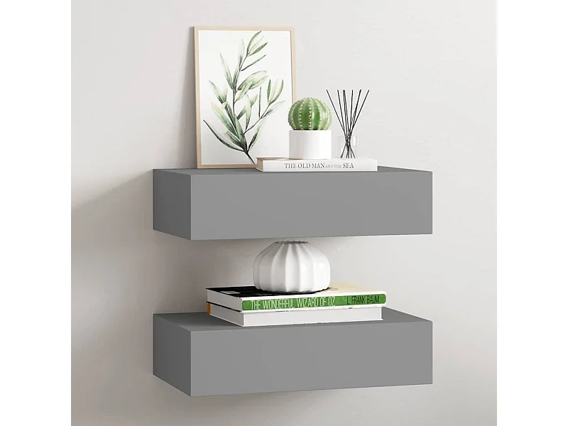 Estantes de cajón de pared 2 uds gris 40x23,5x10 cm MDF