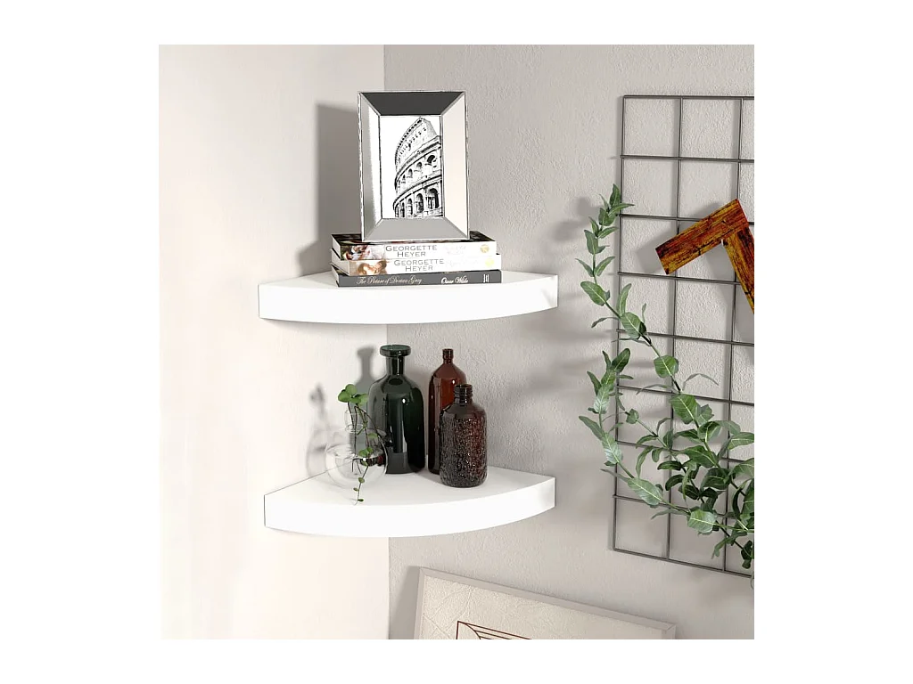 Mensole angolari sospese 2 pezzi bianche 25x25x3,8 cm MDF