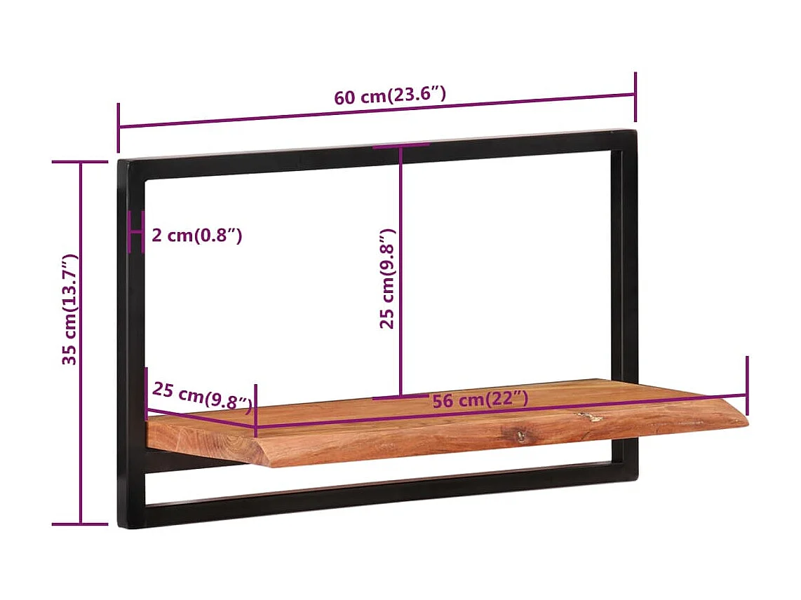 Étagères murales 2 pcs 60x25x35 cm Bois d'acacia et acier