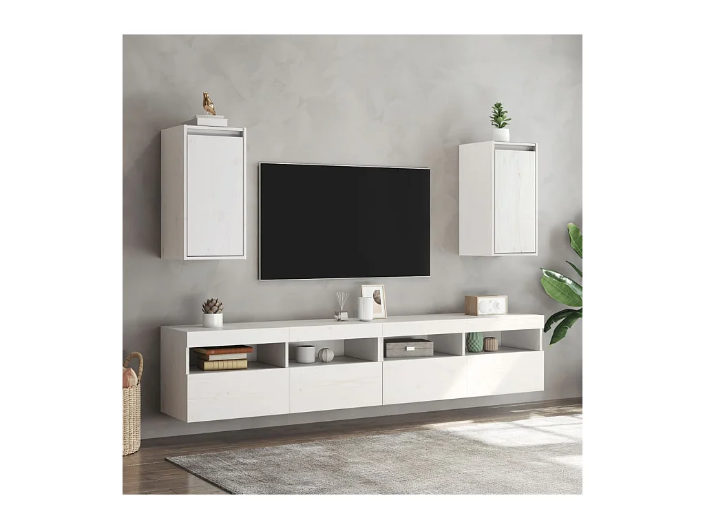 Pensili 2 pz Bianco 30x30x60 cm Legno massello di pino