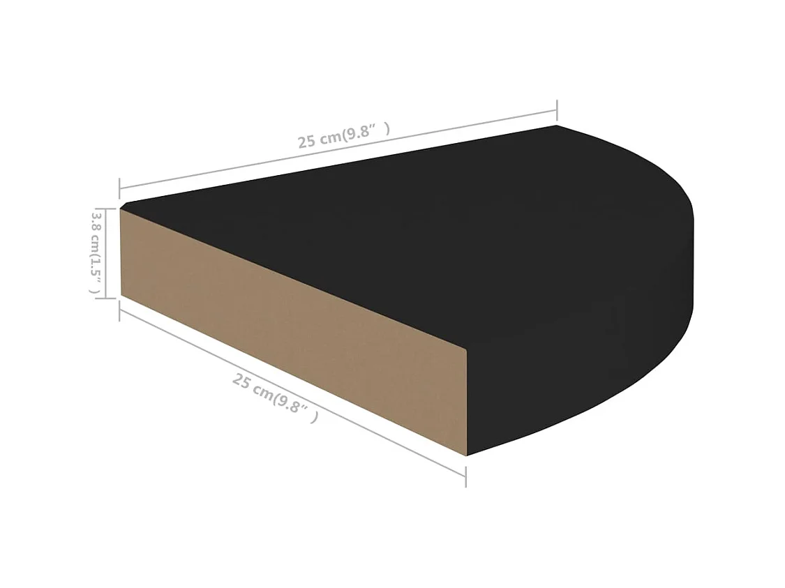 Étagère d'angle flottante noir 25x25x3,8 cm MDF