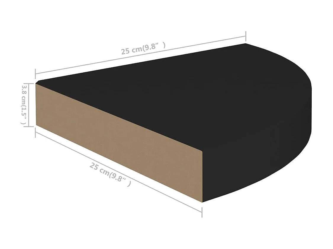 Étagère d'angle flottante noir 25x25x3,8 cm MDF