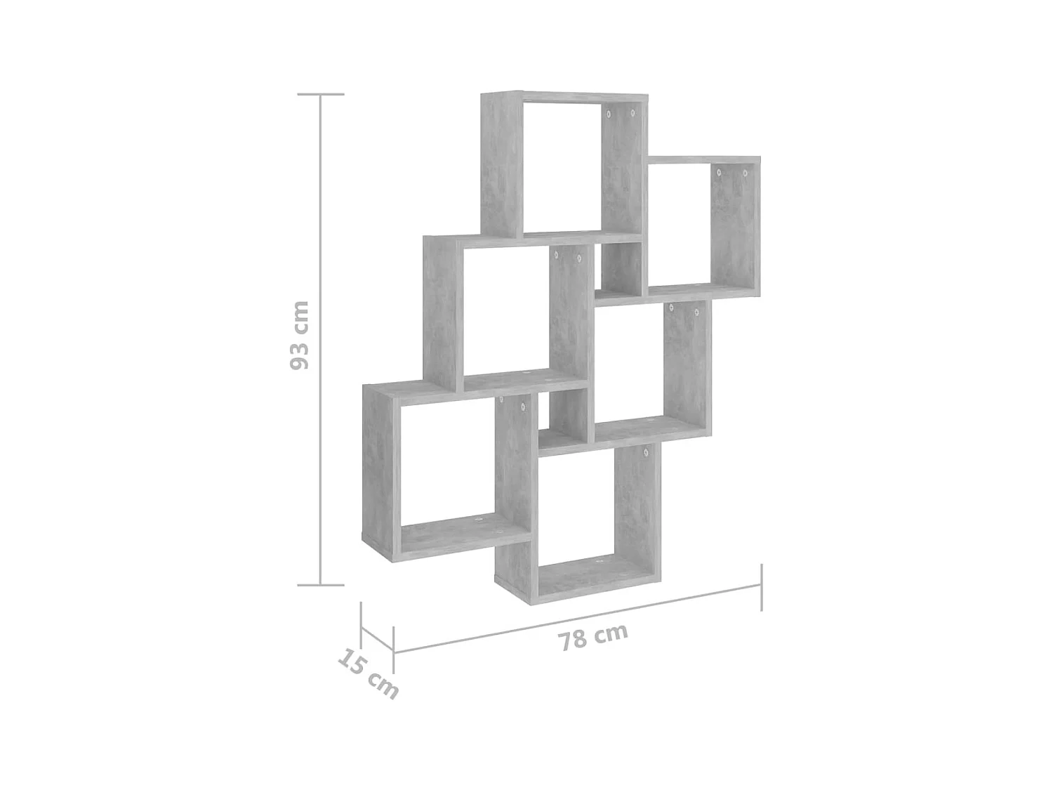 Betongrijze kubuswandplank 78x15x93 cm bewerkt hout