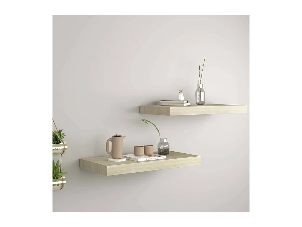 Mensole sospese a parete 2 pezzi rovere 50x23x3,8 cm MDF