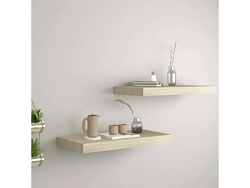 Estantes de pared flotantes 2 piezas roble 50x23x3,8 cm MDF