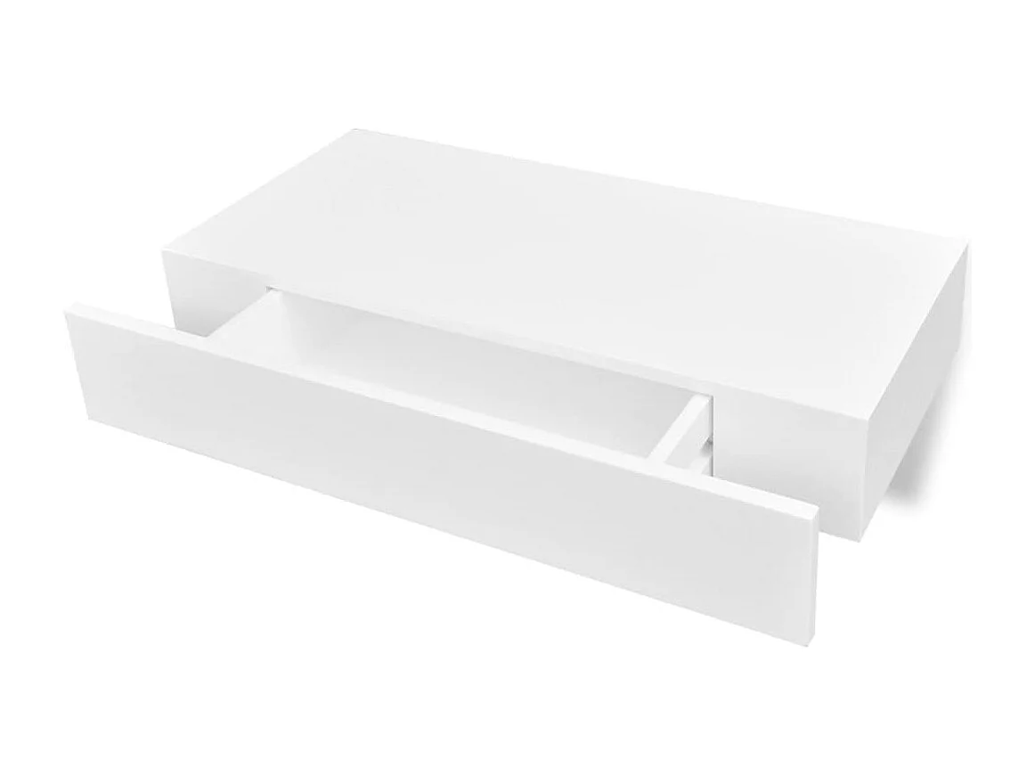 Étagère murale avec 1 tiroir MDF Blanc Rangement de livres/DVD