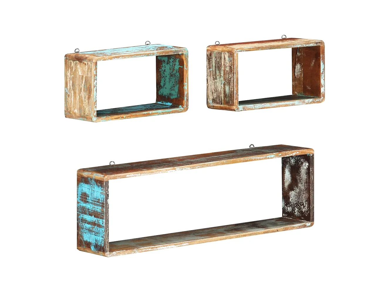 3-delige kubusplankenset, massief gerecycled hout