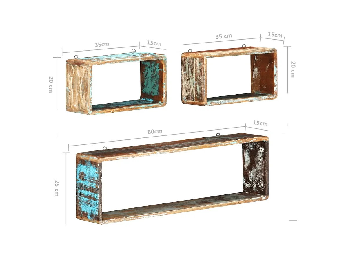 3-delige kubusplankenset, massief gerecycled hout