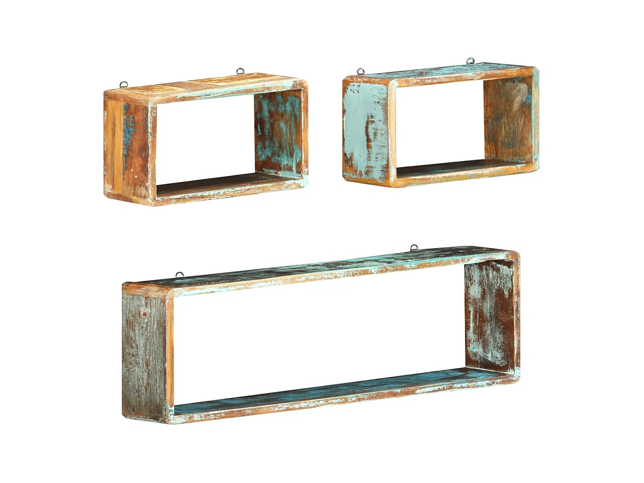 3-delige kubusplankenset, massief gerecycled hout