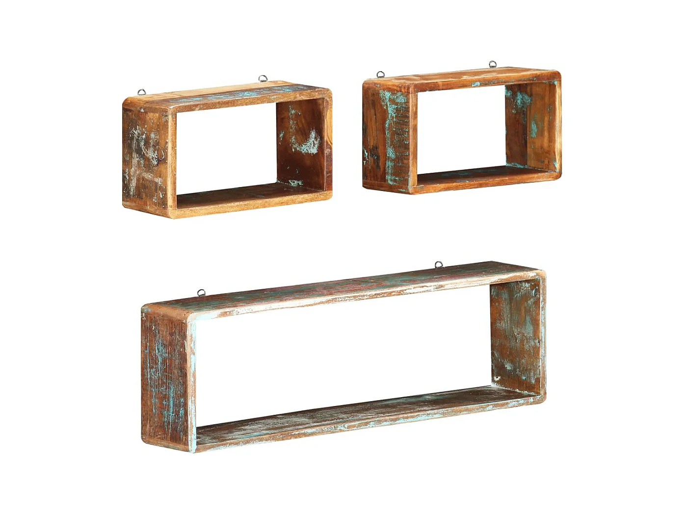 3-delige kubusplankenset, massief gerecycled hout