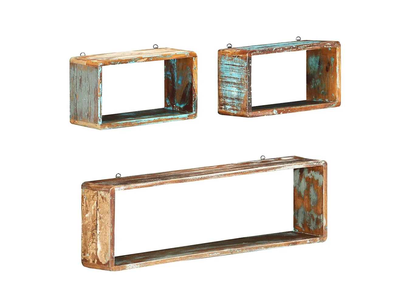 3-delige kubusplankenset, massief gerecycled hout