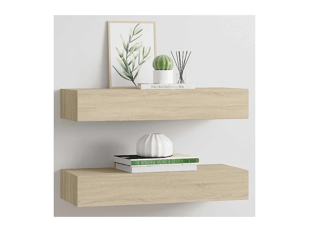 Étagères à tiroirs murales 2 pcs chêne 60x23,5x10 cm MDF