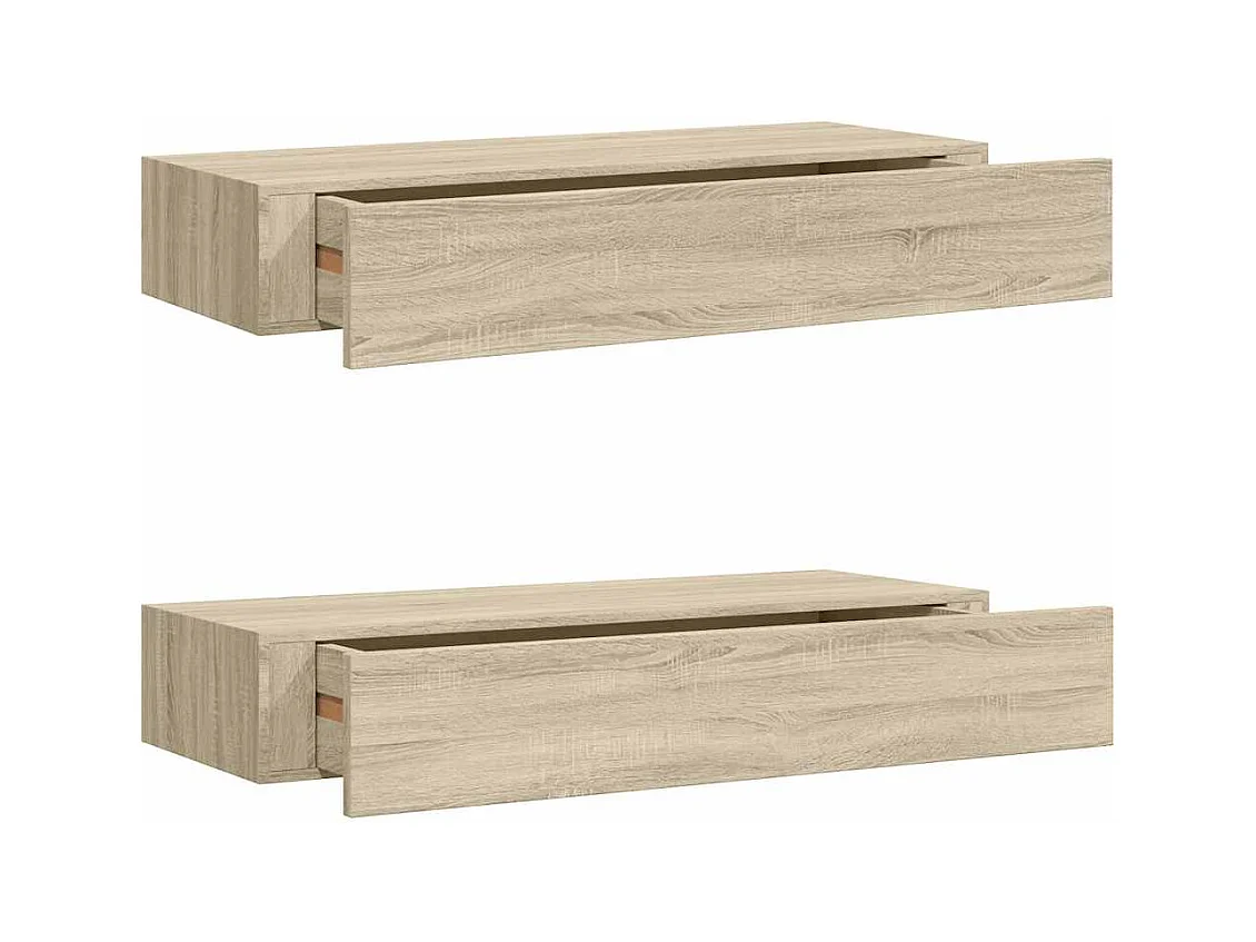 Étagères à tiroirs murales 2 pcs chêne 60x23,5x10 cm MDF