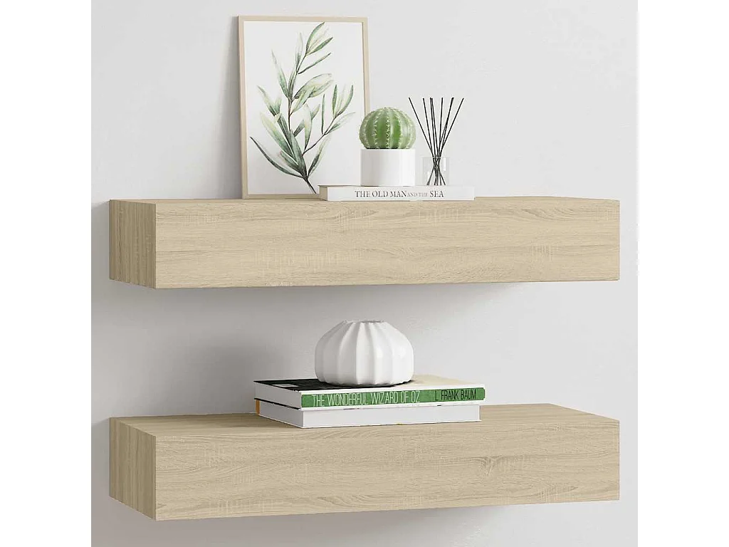 Étagères à tiroirs murales 2 pcs chêne 60x23,5x10 cm MDF