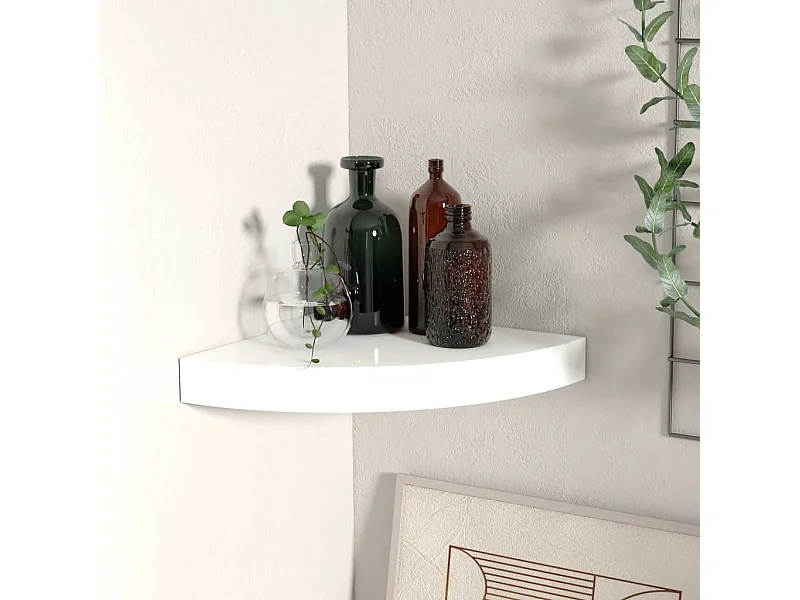 Étagère d'angle flottante blanc brillant 25x25x3,8 cm MDF