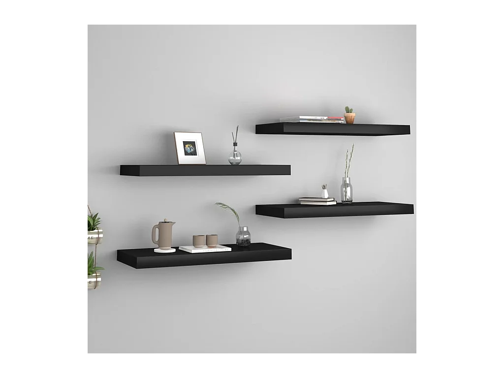 Mensole da parete sospese 4 pezzi nere 60x23,5x3,8 cm MDF