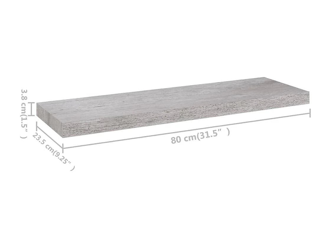Étagère murale flottante Gris béton 80x23,5x3,8 cm MDF