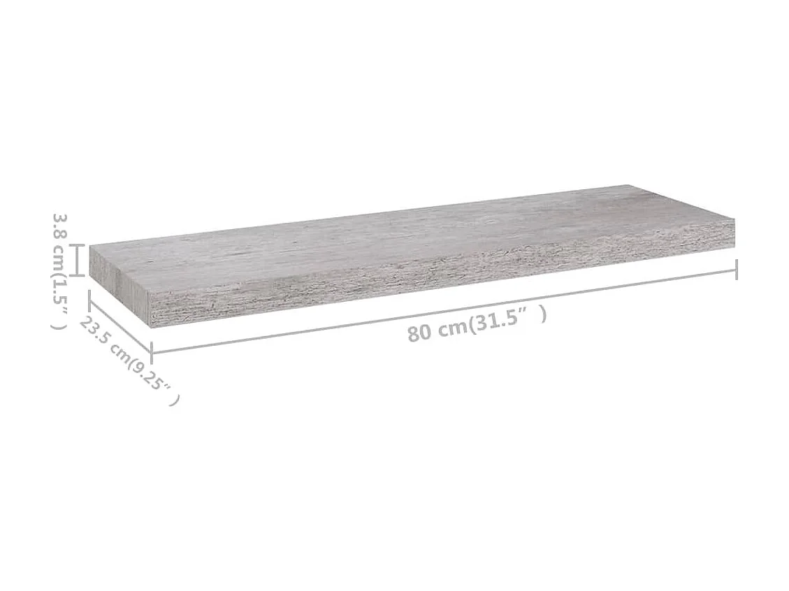 Étagère murale flottante Gris béton 80x23,5x3,8 cm MDF