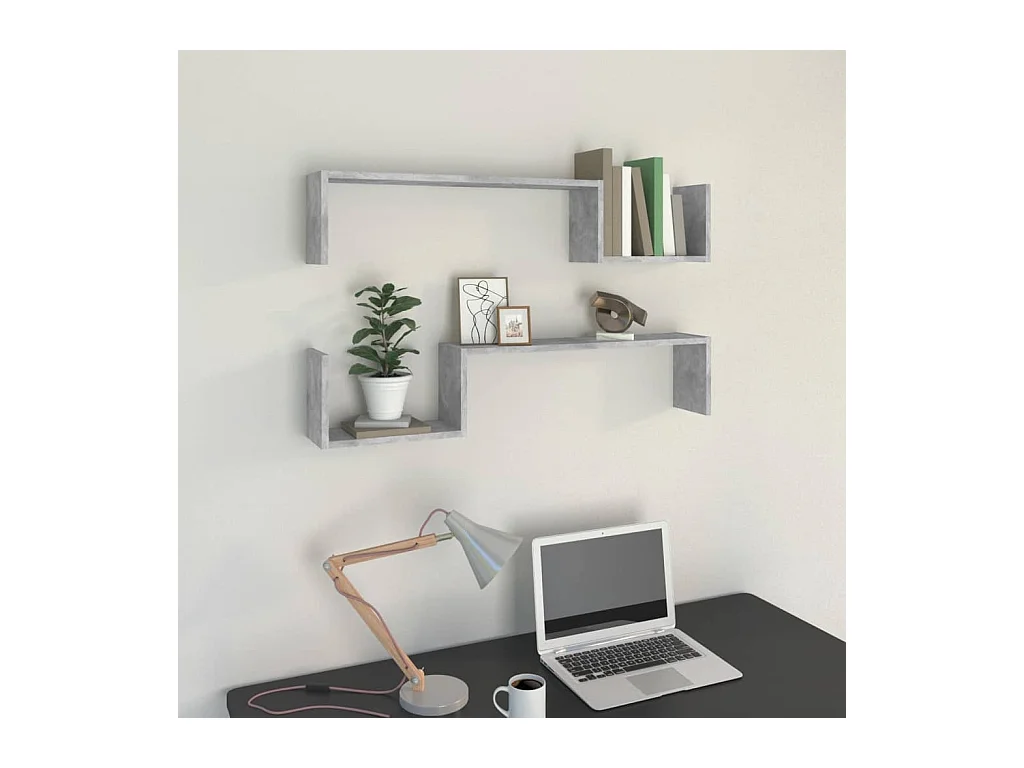 Étagères murales 2 pcs gris béton 100x15x20cm bois d'ingénierie