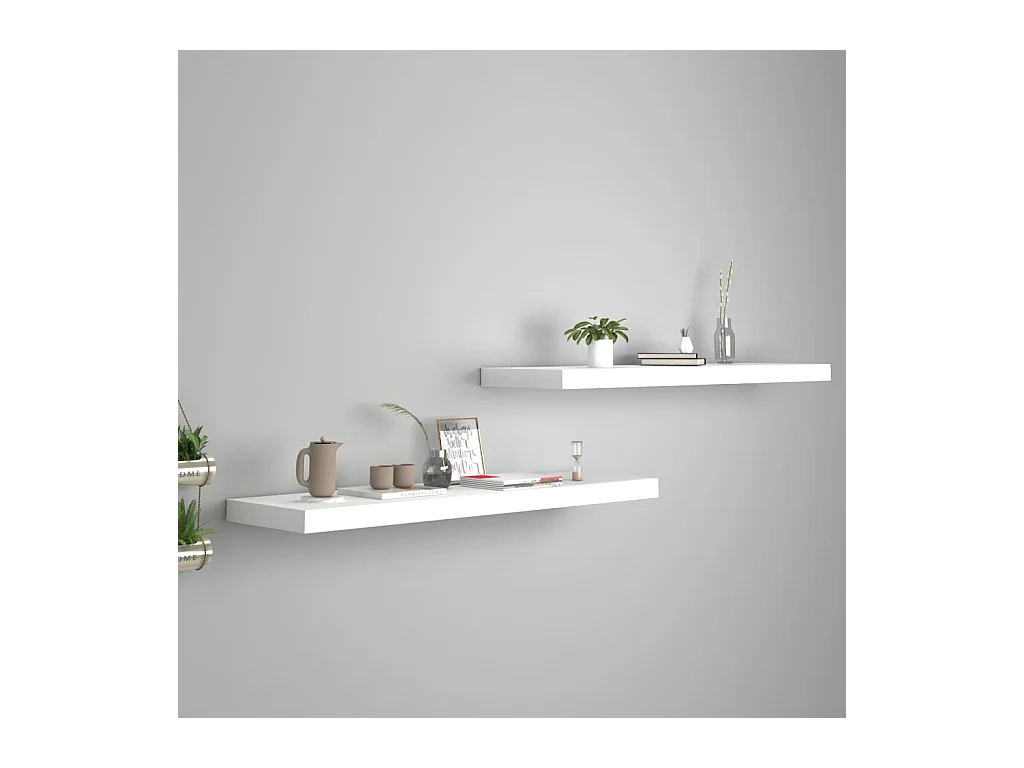 Mensole da parete sospese 2 pezzi bianche 90x23,5x3,8 cm MDF
